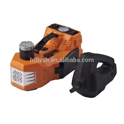 12V DC 3.0T(6600lb) Electric Hydraulic Floor Jack Tire Inflator Pump and LED Flashlight 3 in 1 Set Electric Impact Wrench